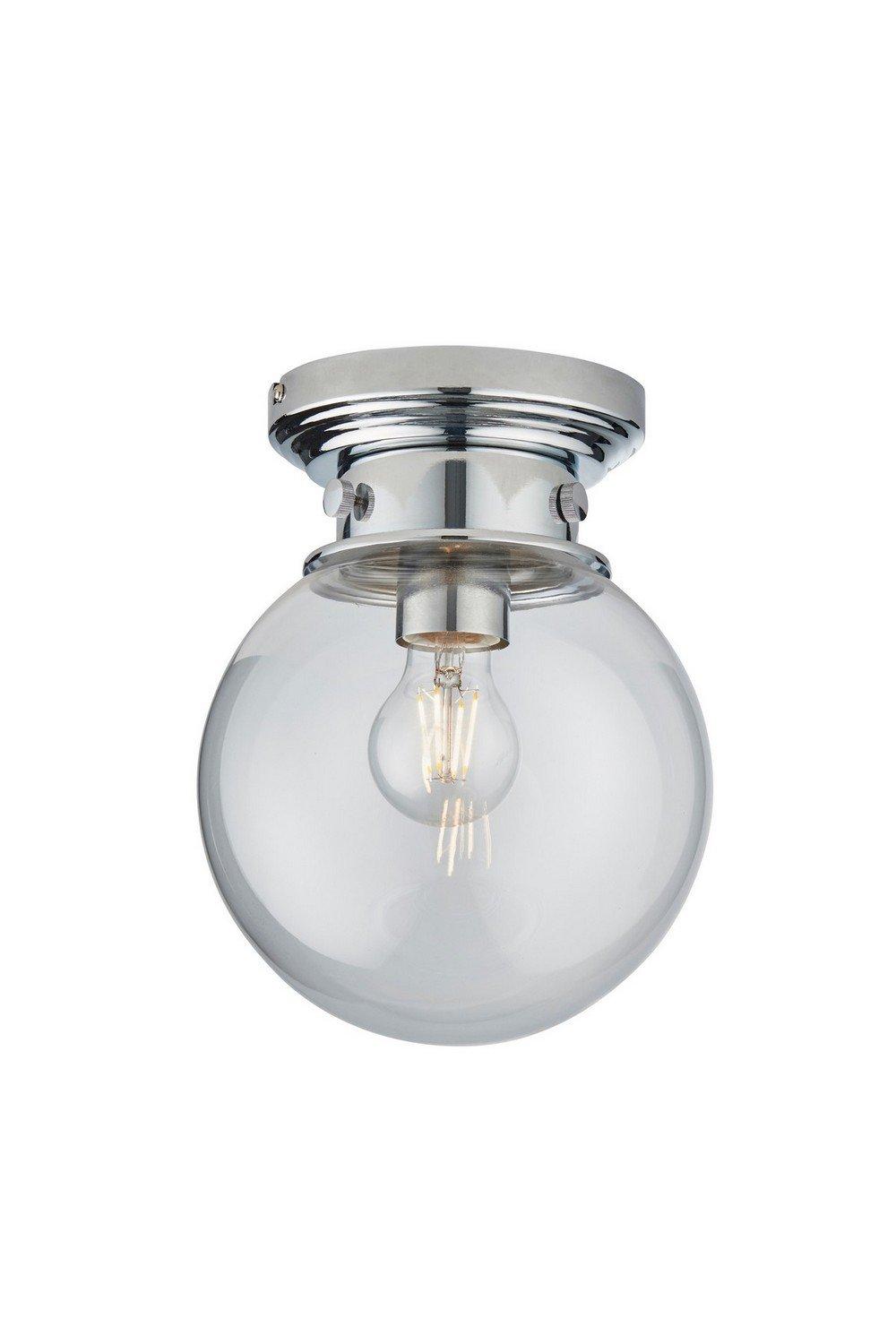 Cheswick Semi Flush Ceiling Light Chrome Clear Glass Globe Shade IP44