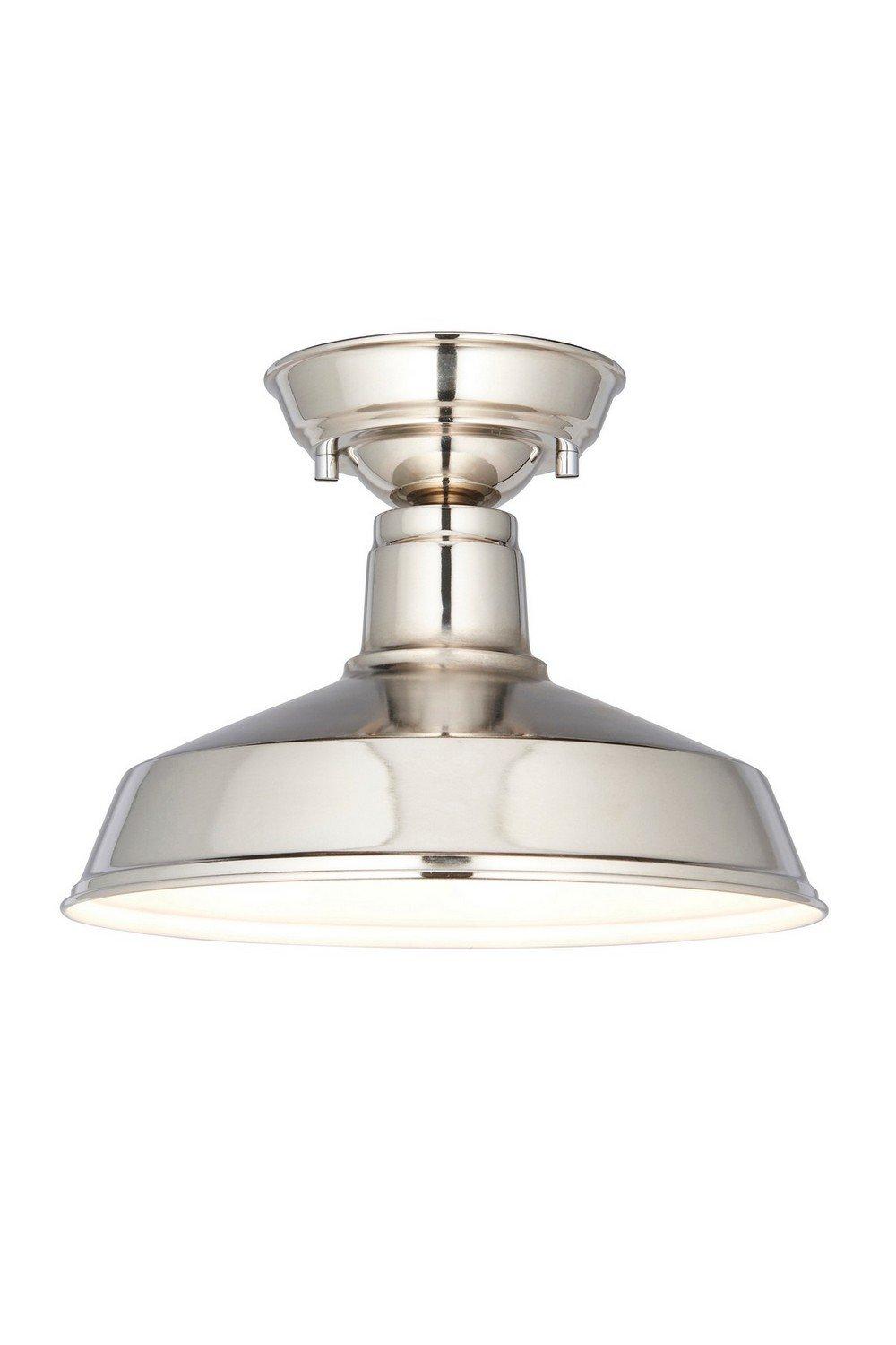 Darton Semi Flush Ceiling Pendant Light Polished Nickel Gloss White Inner Shade