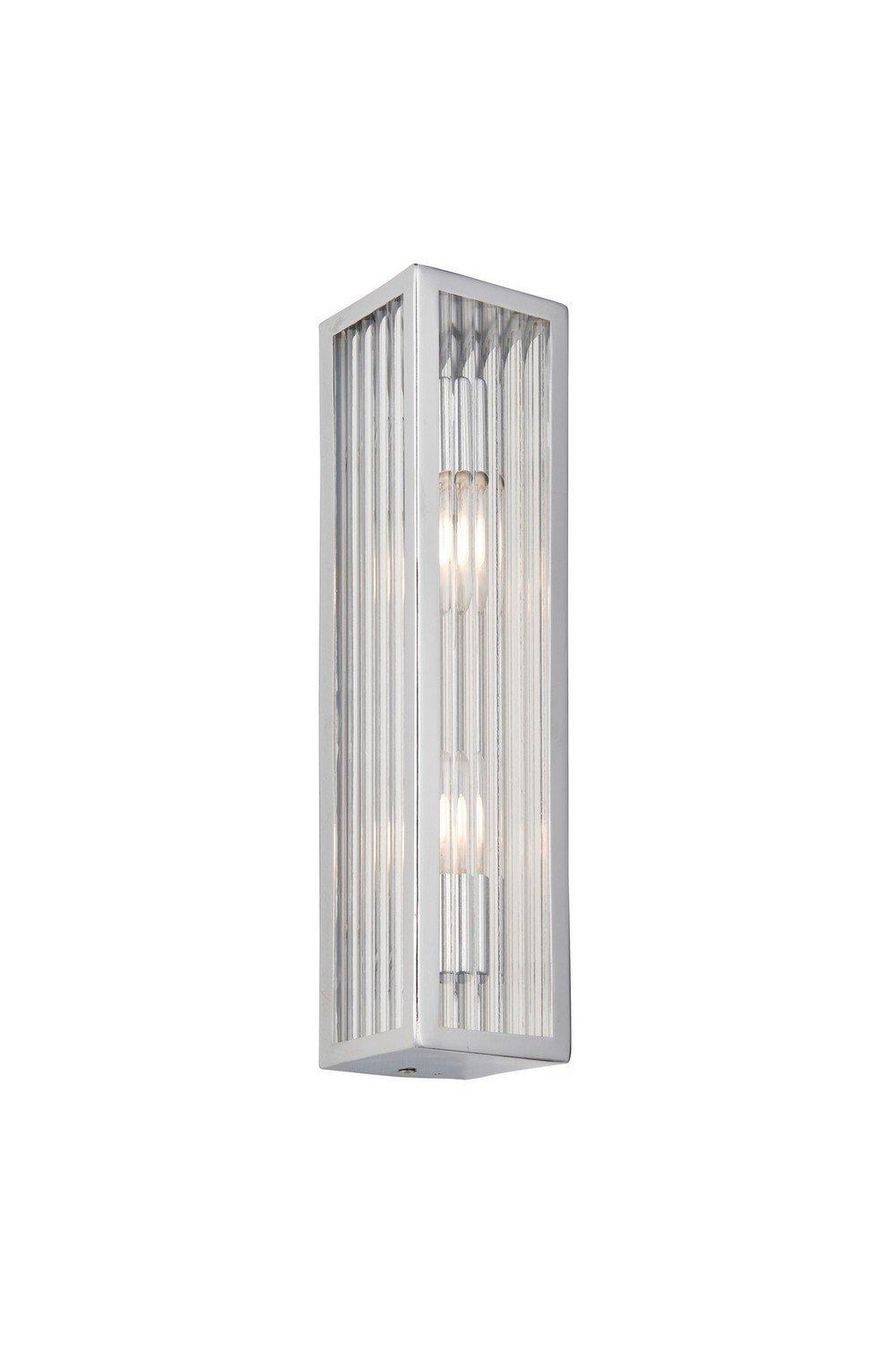 Newham Outdoor Contemporary 2 Light Wall Lamp Chrome Clear Ribbed Glass