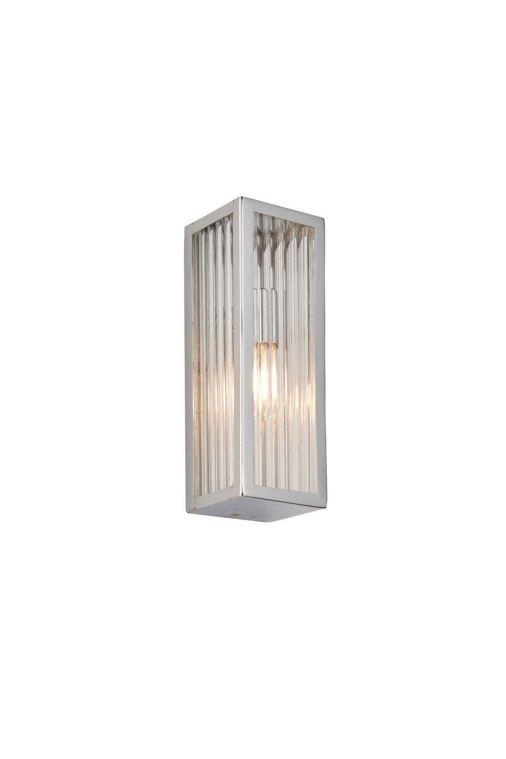 Newham Outdoor Contemporary Wall Light Chrome Clear Ribbed Glass