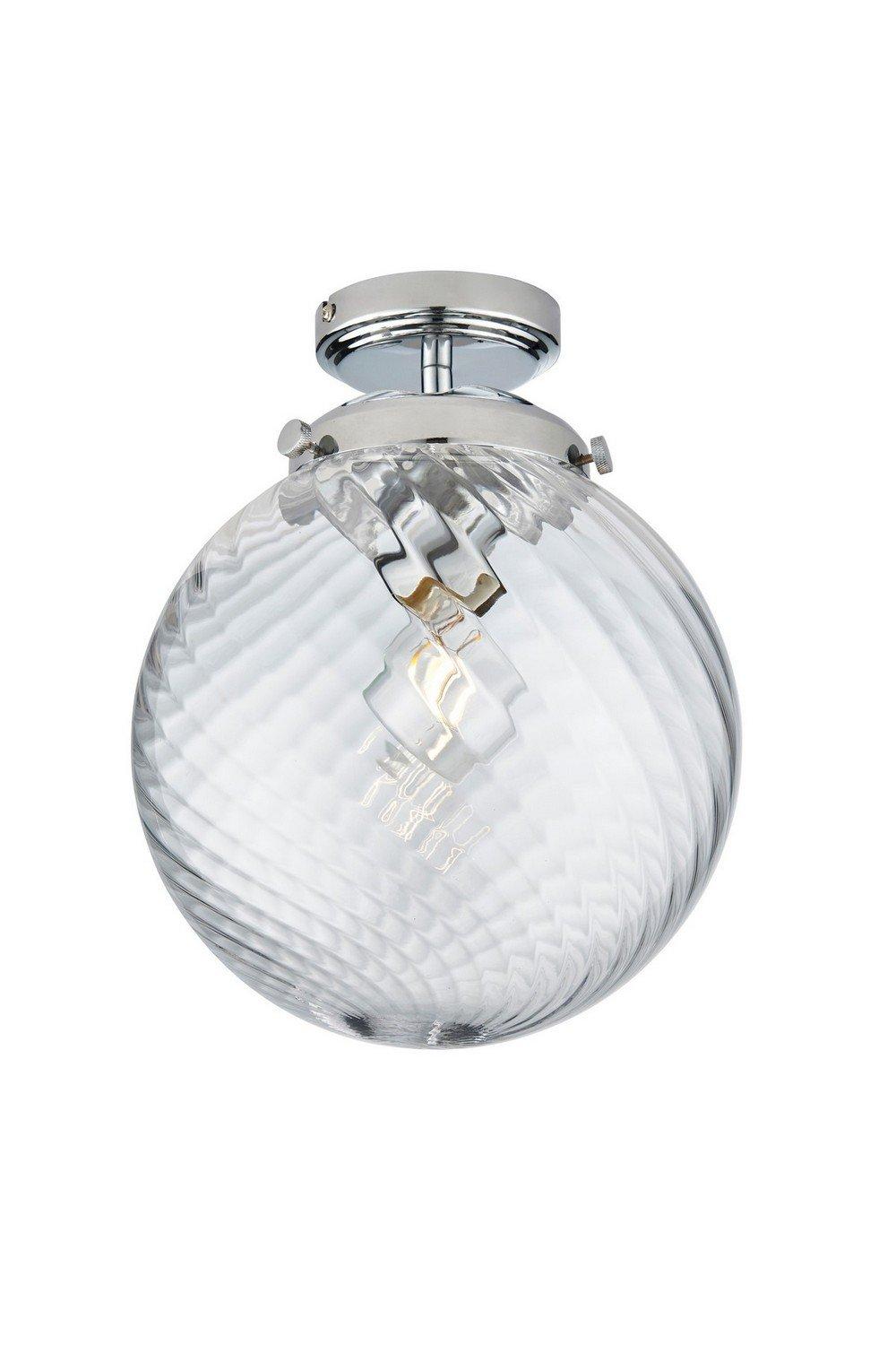 Milston Semi Flush Ceiling Light Chrome Clear Sprail Design Glass Globe Shade IP44