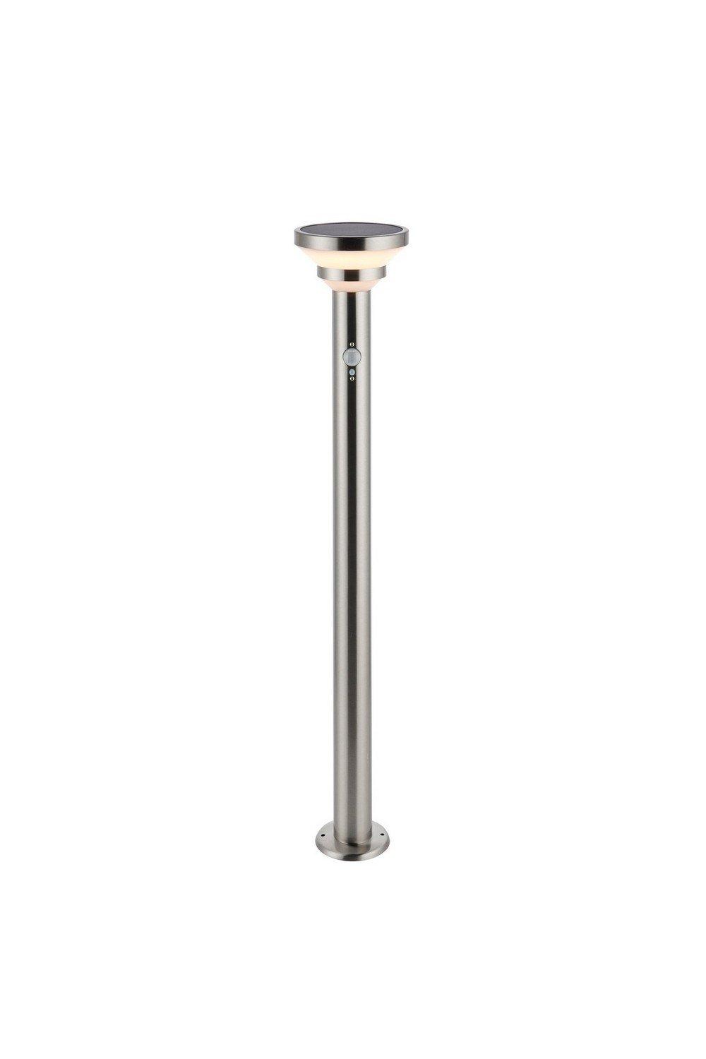 Modern Solar Powered Dimmable LED Tall Bollard Lamp Brushed Stainless Steel PIR Motion & Day Night S