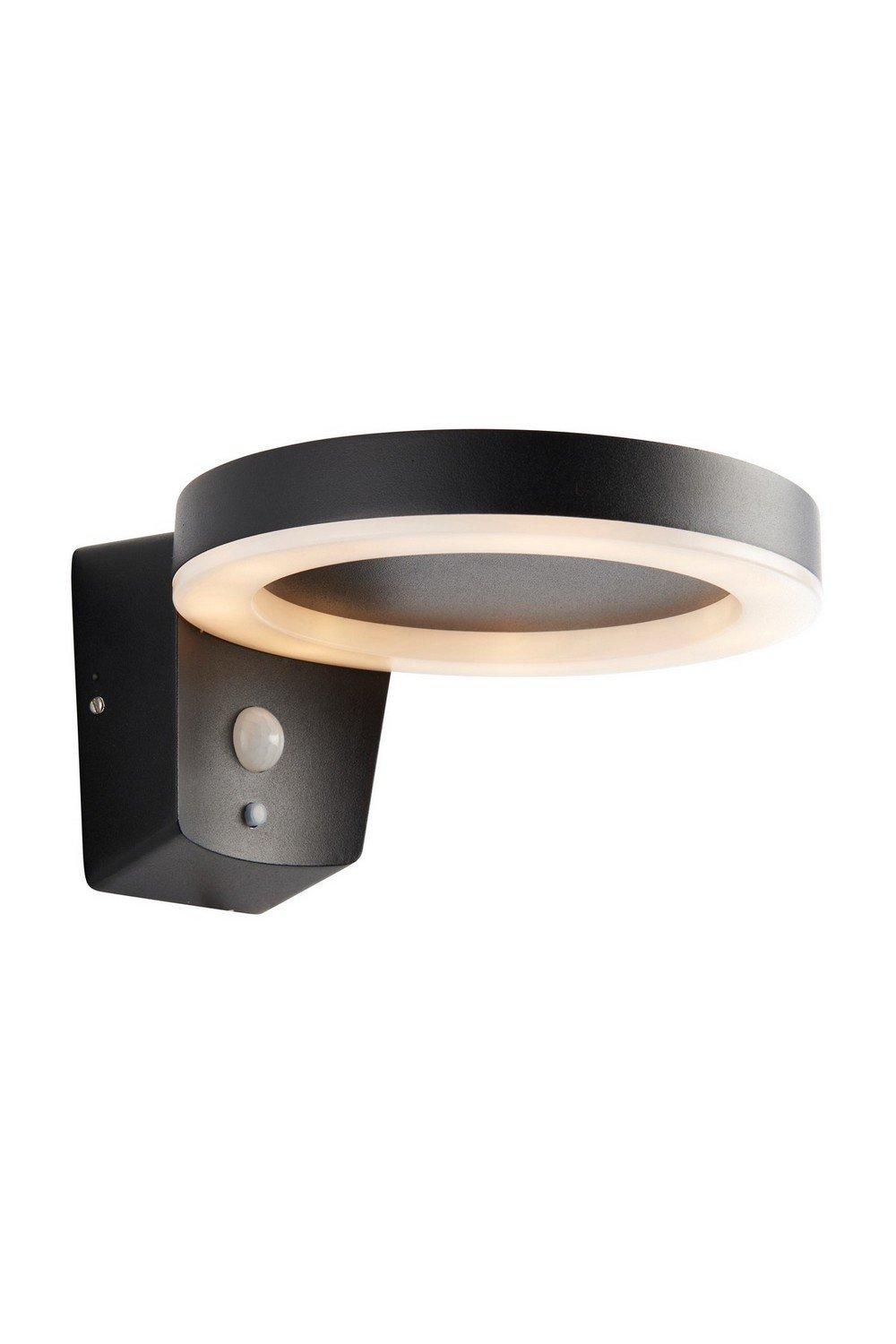 Ebro Modern Solar Powered Round Ring LED Wall Lamp Textured Black PIR Motion & Day Night Sensors War