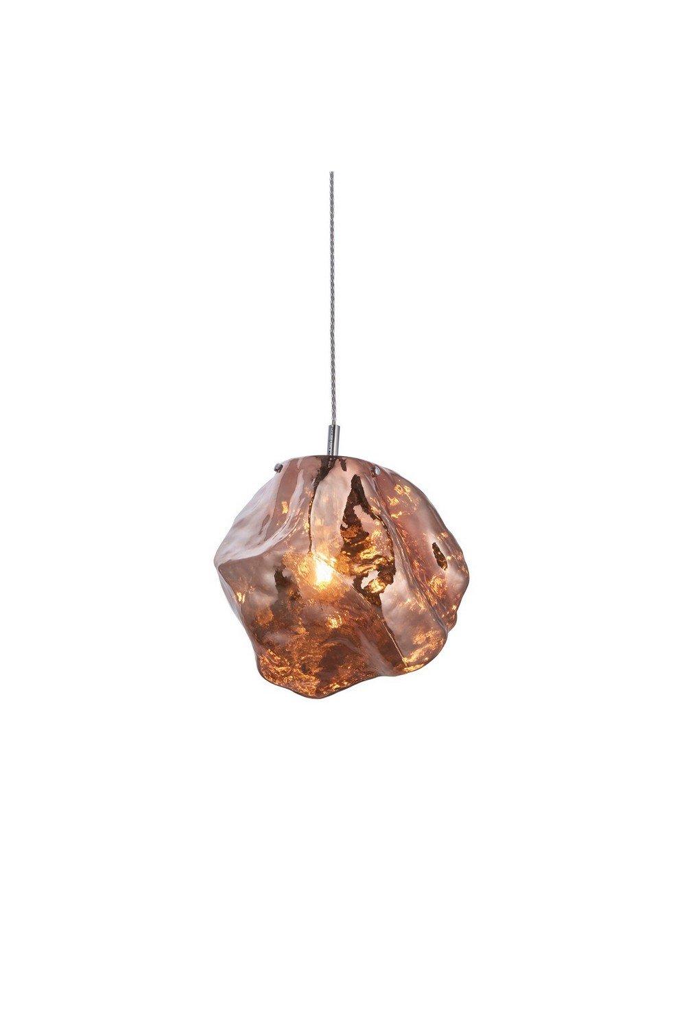 Rock Modern Contemporary Single Pendant Light Metallic Copper Glass Shade Chrome Plated
