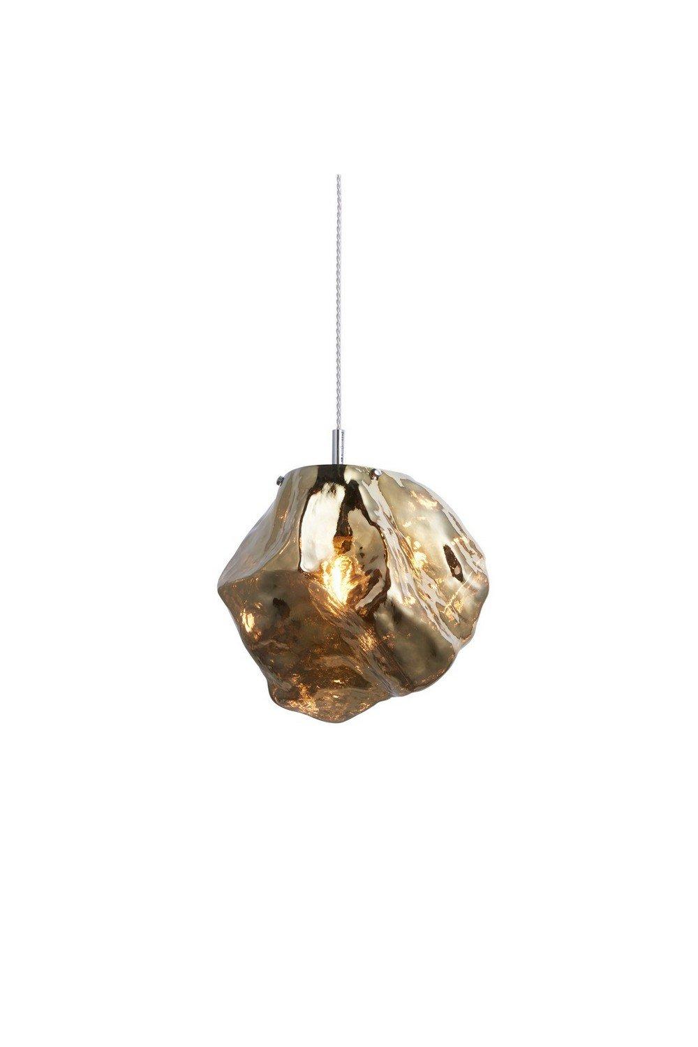 Rock Modern Contemporary Single Pendant Light Metallic Bronze Glass Shade Chrome Plated
