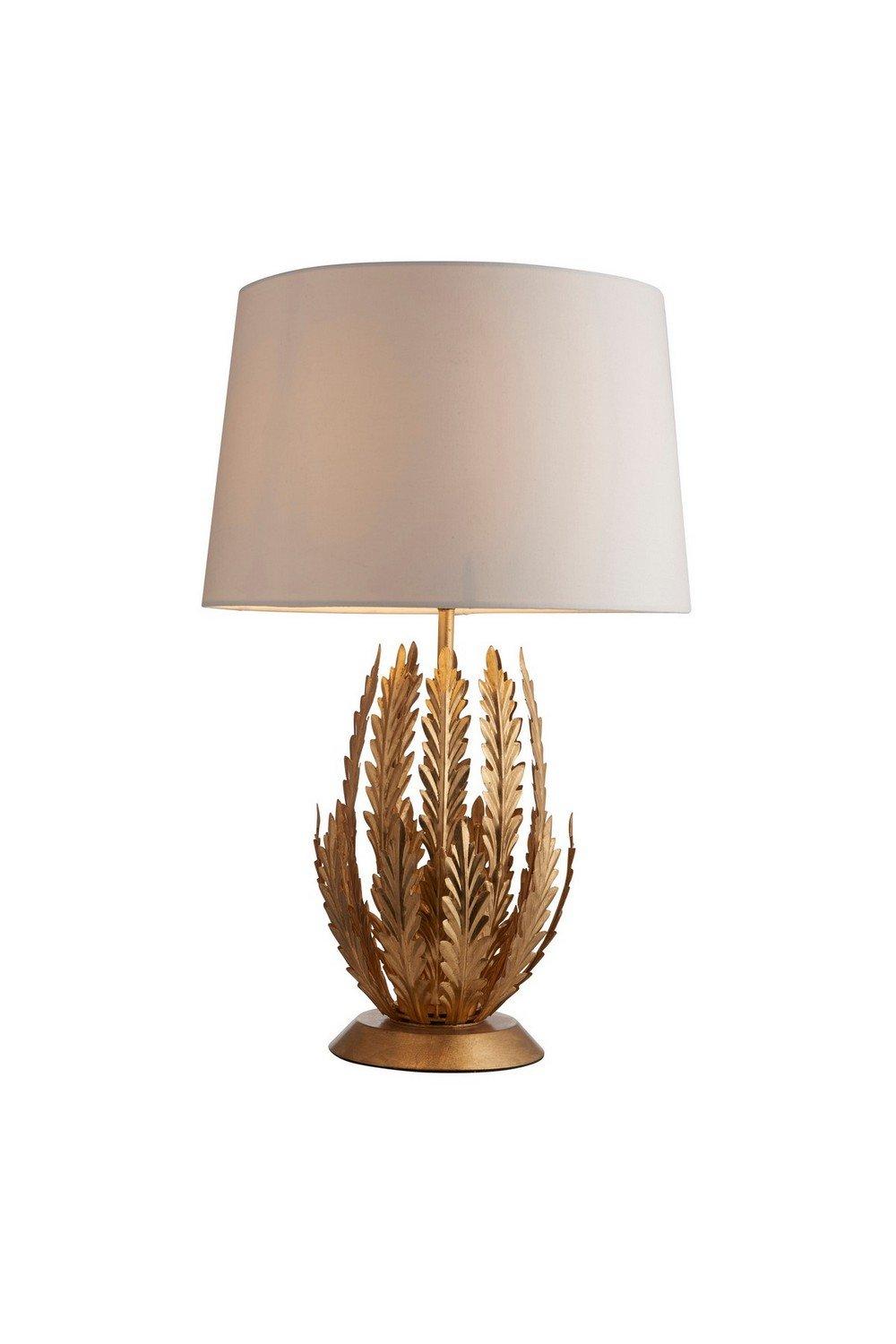 Delphine Decorative Gold Layered Leaf Table Lamp with Ivory Fabric Shades