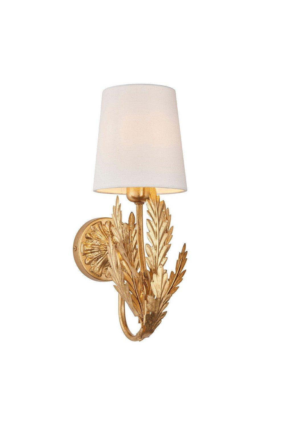Delphine Decorative Gold Layered Leaf Wall Lamp with Ivory Fabric Shades