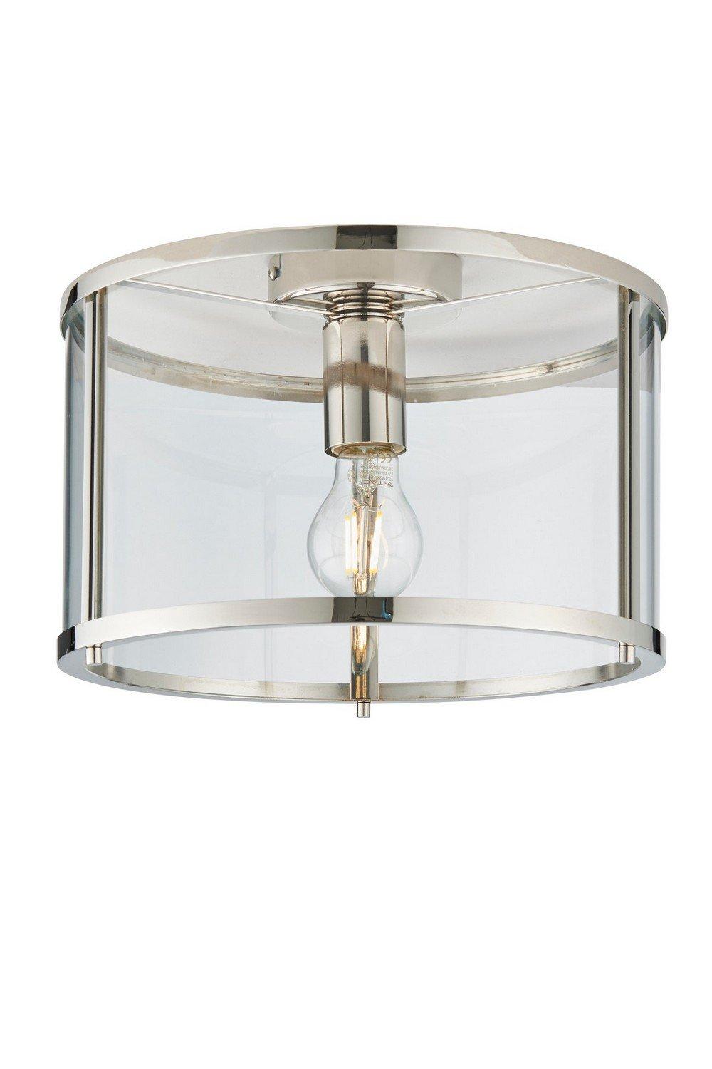 Hopton Cylindrical Ceiling Light Bright Nickel Clear Glass Shade