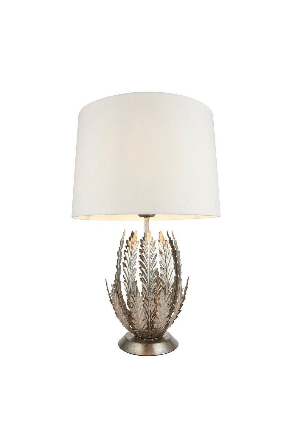 Delphine Decorative Silver Layered Leaf Table Lamp with Ivory Fabric Shades