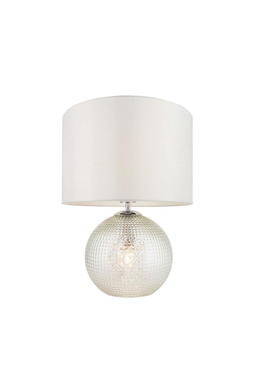 Knighton Modern Classic Twin Light Table Lamp Clear Ribbed Prism Base with White Fabric Shade