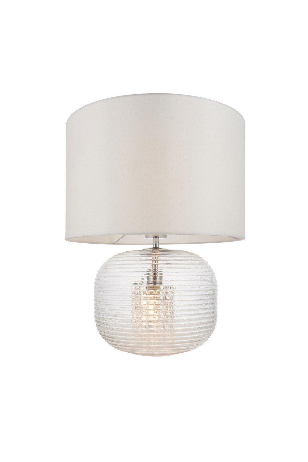Westcombe Modern Classic Twin Light Table Lamp Clear Ribbed Glass Base with White Fabric Shade