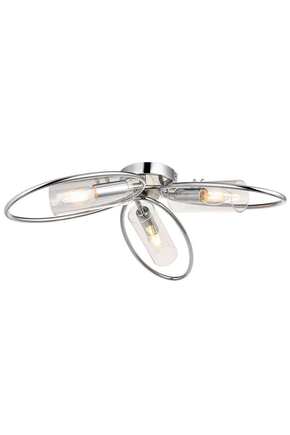 Amari Multi Arm Glass Semi Flush Ceiling Lamp Chrome Plate Glass