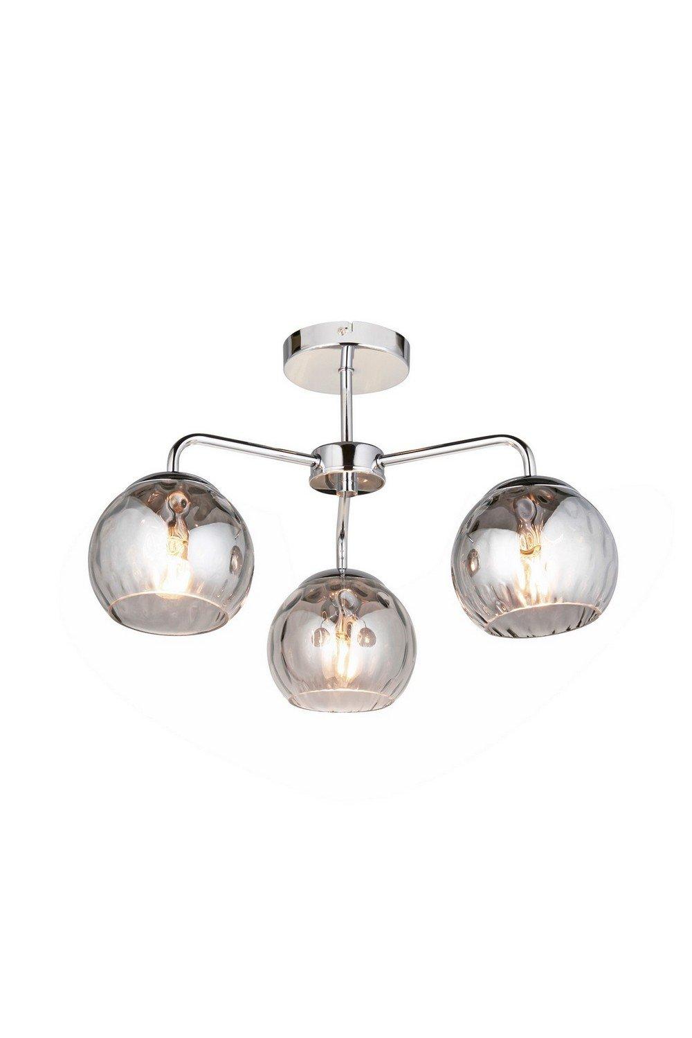 Dimple Multi Arm Glass Semi Flush Ceiling Lamp Chrome Plate Smoked Mirror Glass