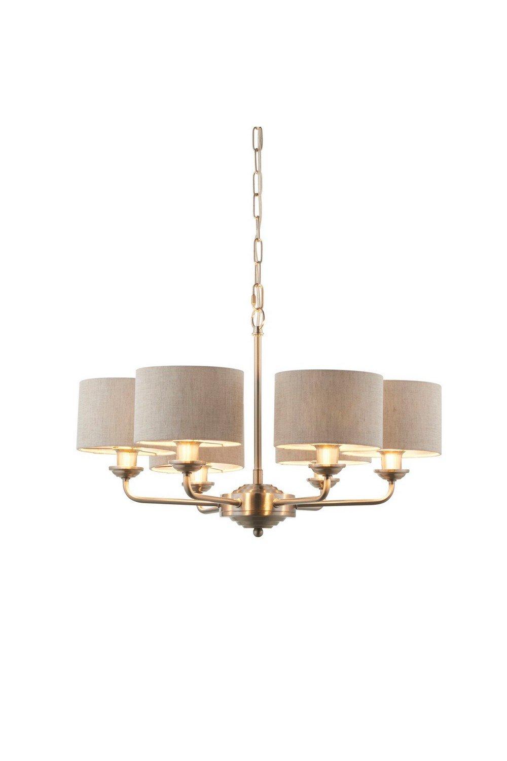 Highclere Multi Arm Shade Pendant Ceiling Lamp Brushed Chrome Plate Natural Linen