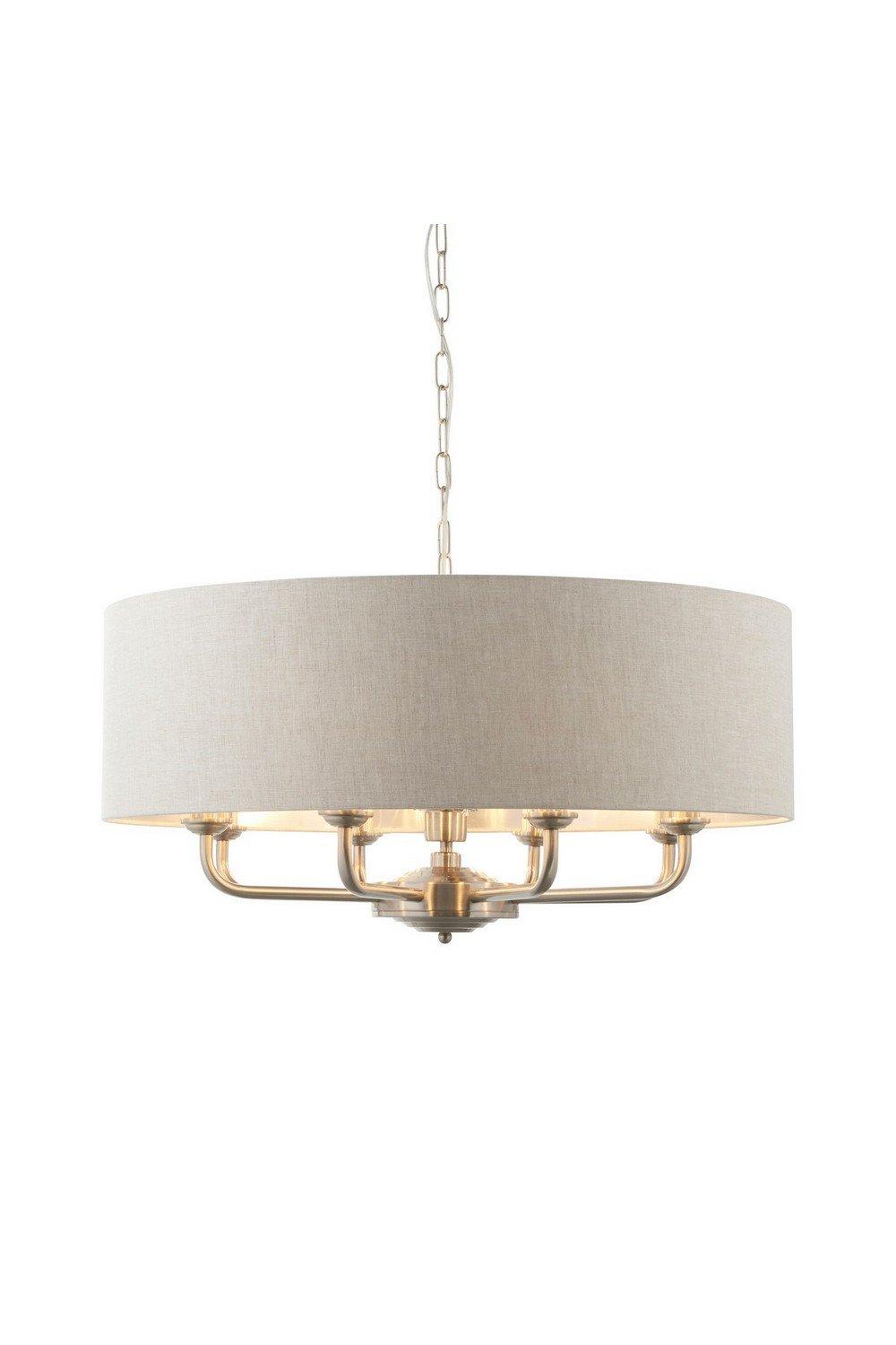 Highclere Single Shade Pendant Ceiling Lamp Brushed Chrome Plate Natural Linen