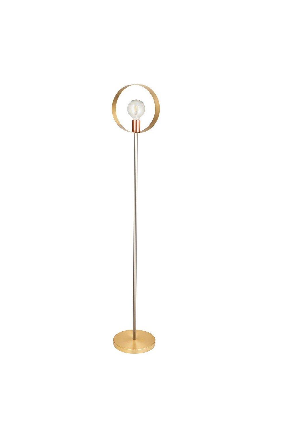 Hoop Complete Floor Lamp Brushed Brass Nickel Copper Plate