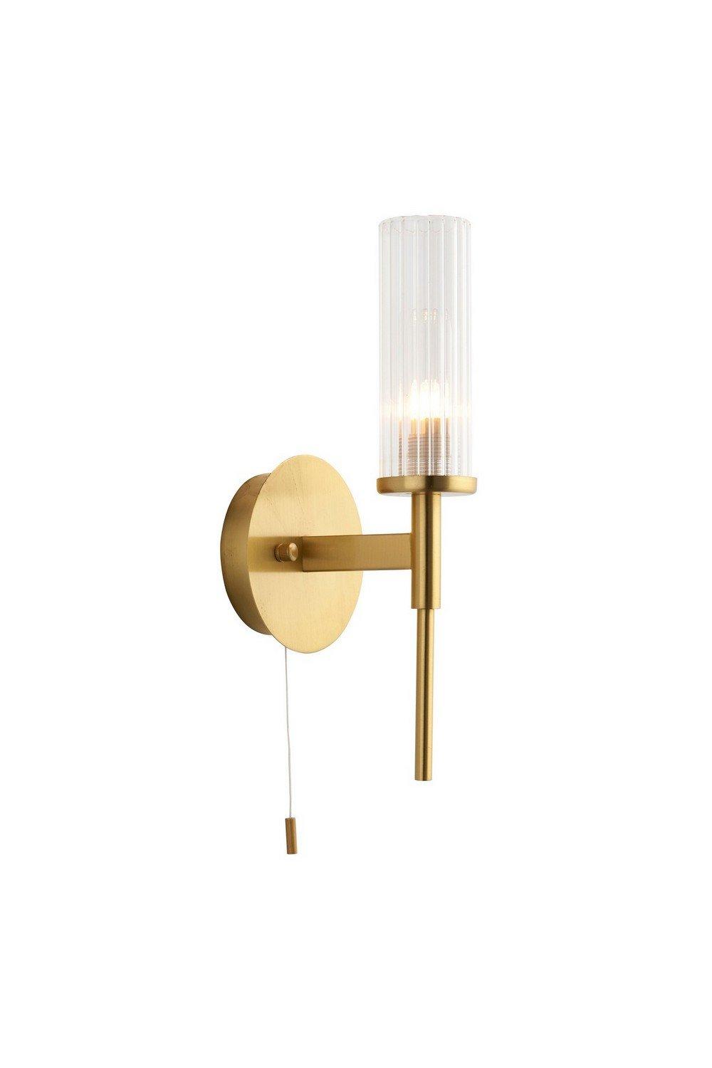 Talo Bathroom Metal Wall Lamp Satin Brass Plate Ribbed Glass IP44