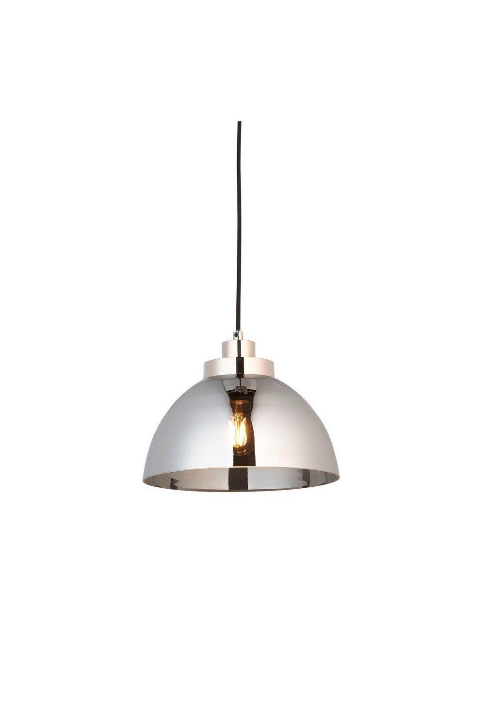 Caspa Single Pendant Ceiling Lamp Bright Nickel Plate Mirrored Glass