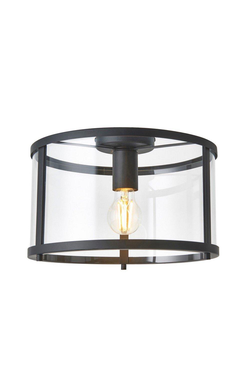 Hopton Decorative Flush Ceiling Lamp Matt Black Glass