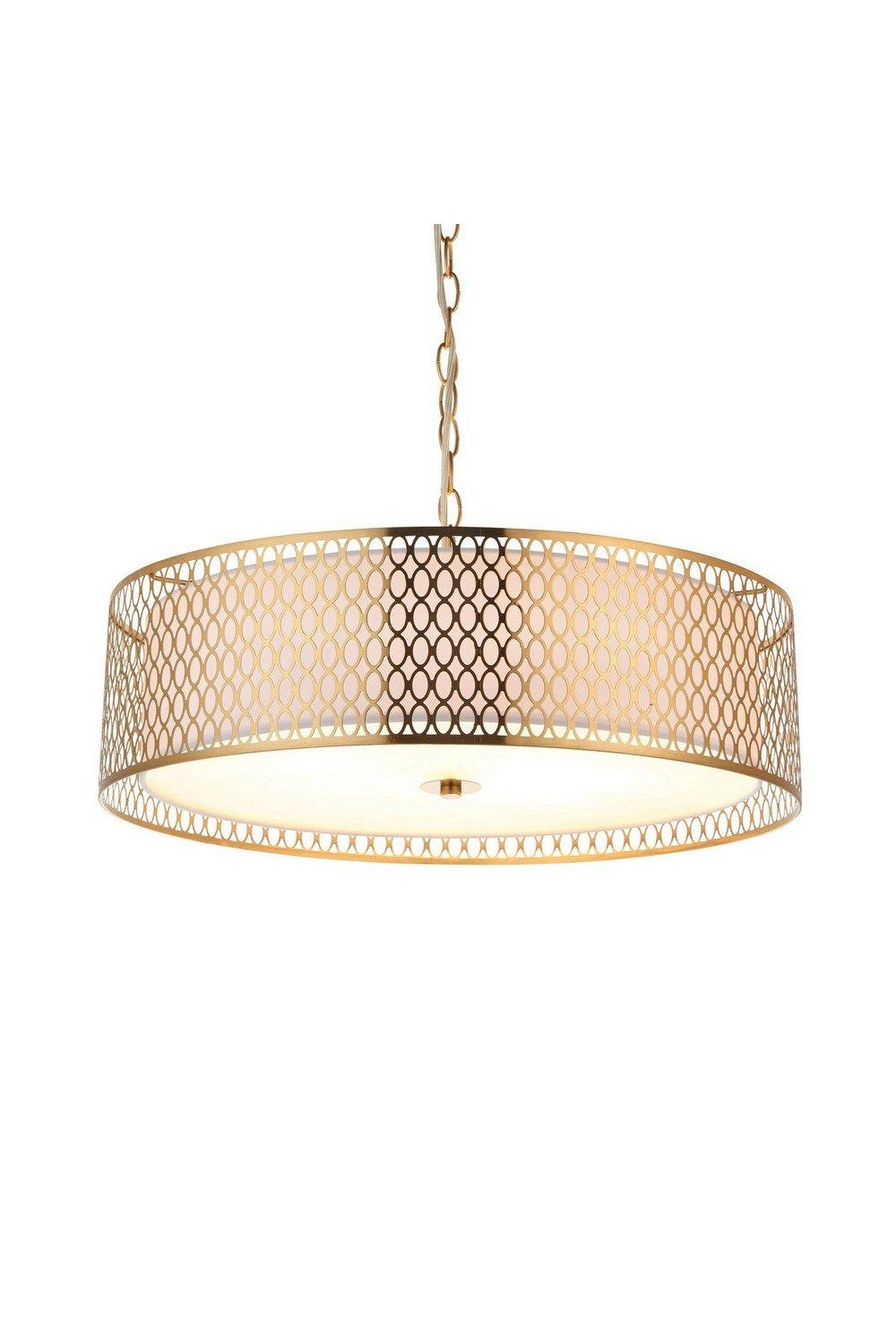 Cordero Single Pendant Ceiling Lamp Gold Effect Plate White Fabric Frosted Glass