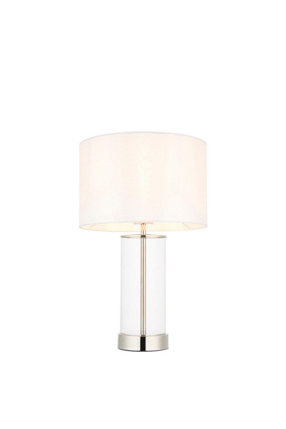 Lessina Base & Shade Table Lamp Bright Nickel Plate Glass Vintage White Fabric