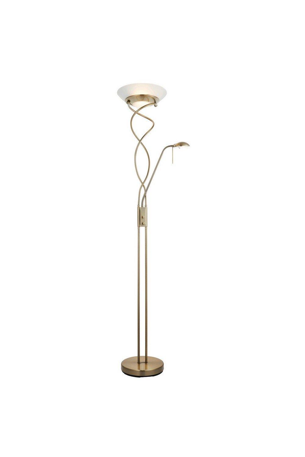 Monaco Mother and Child Floor Lamp Antique Brass Opal Glass G9
