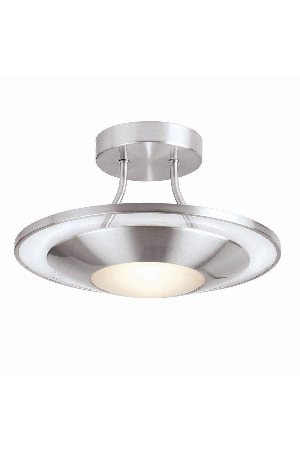 Firenz 1 Light Flush Ceiling Light Frosted Glass Satin Chrome with Clear