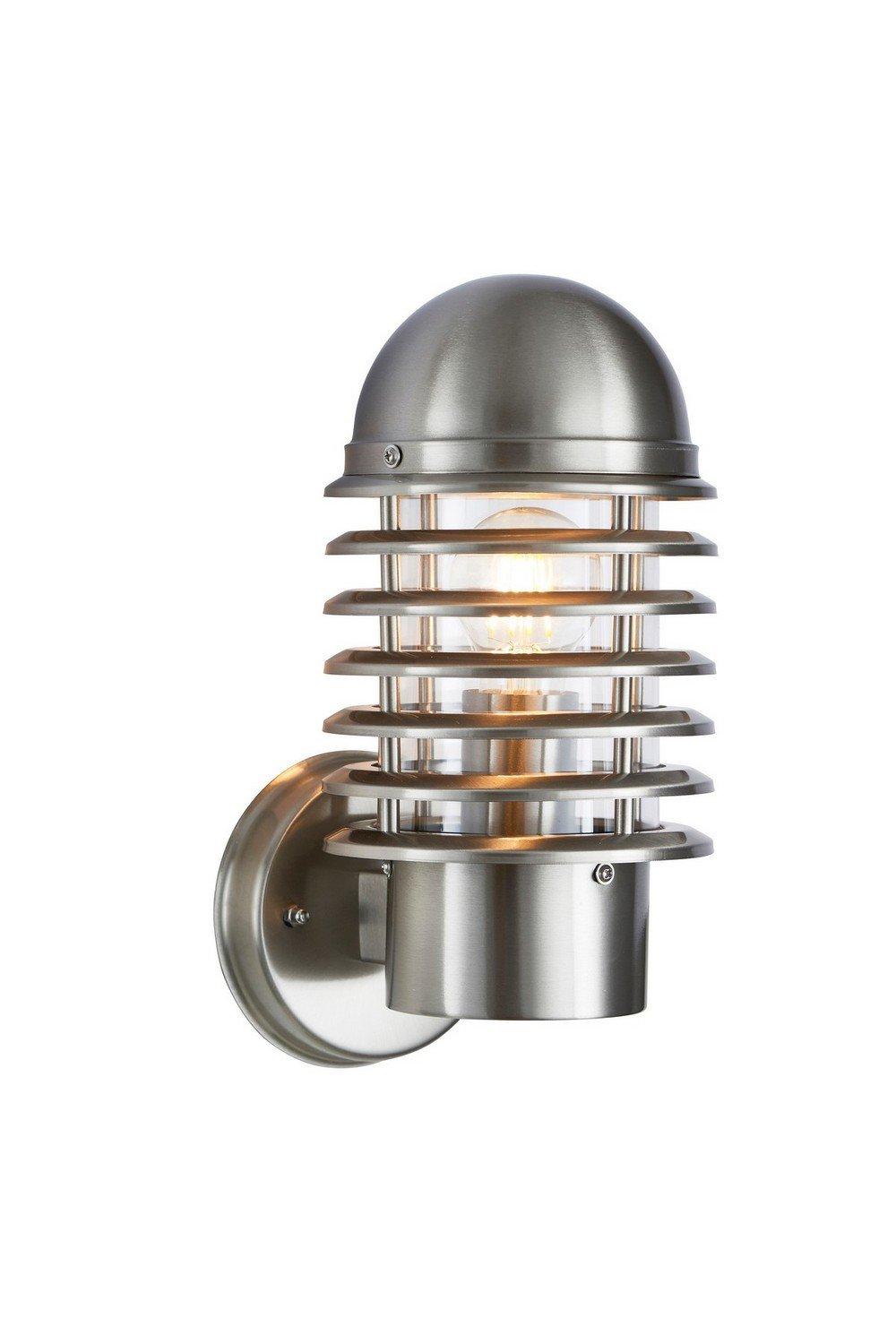 Louvre 1 Light Outdoor Wall Light Polished Stainless Steel Clear Polycarbonate IP44 E27