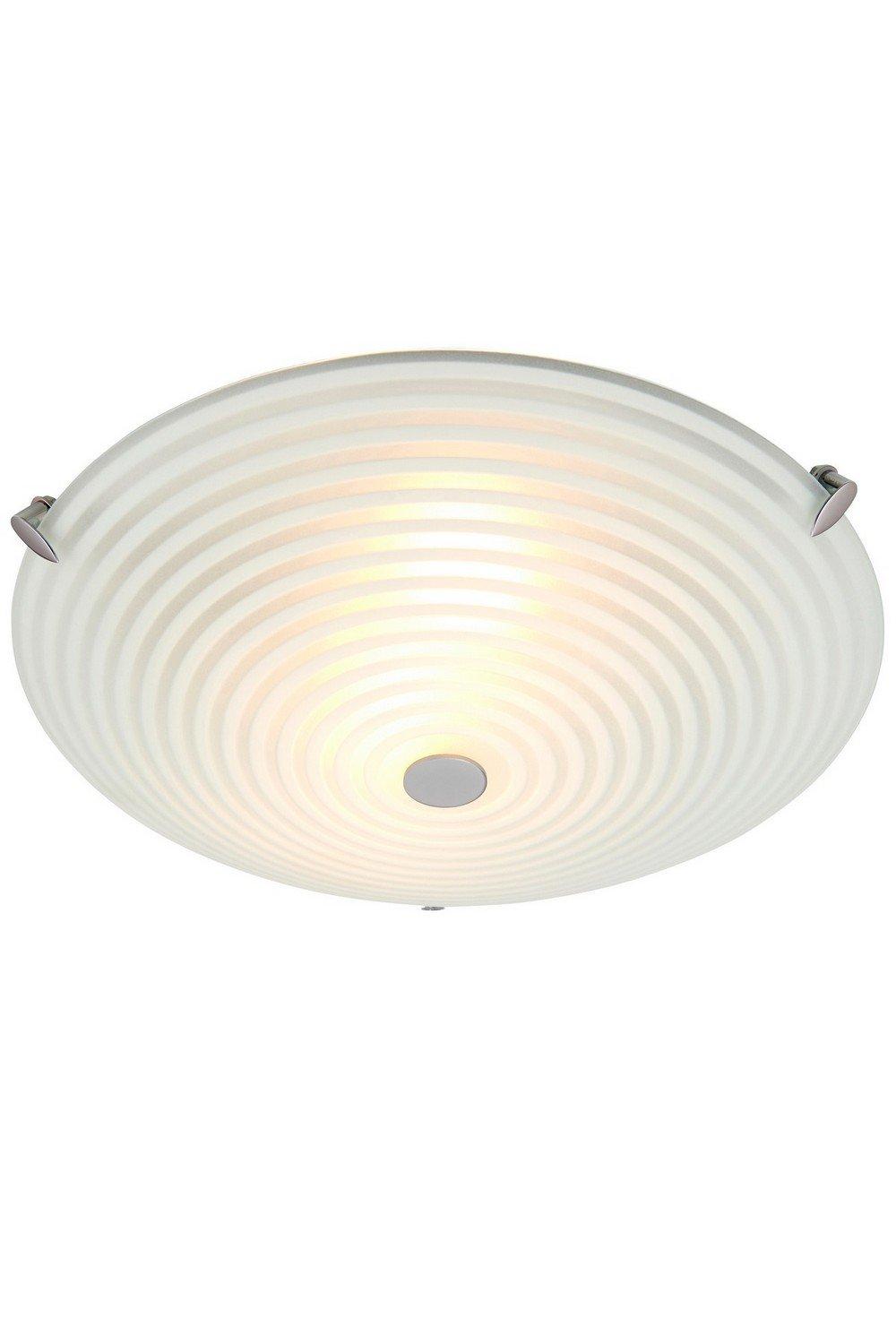 Roundel 2 Light Flush Ceiling Light Frosted White Clear Patterned Glass with Chrome E14