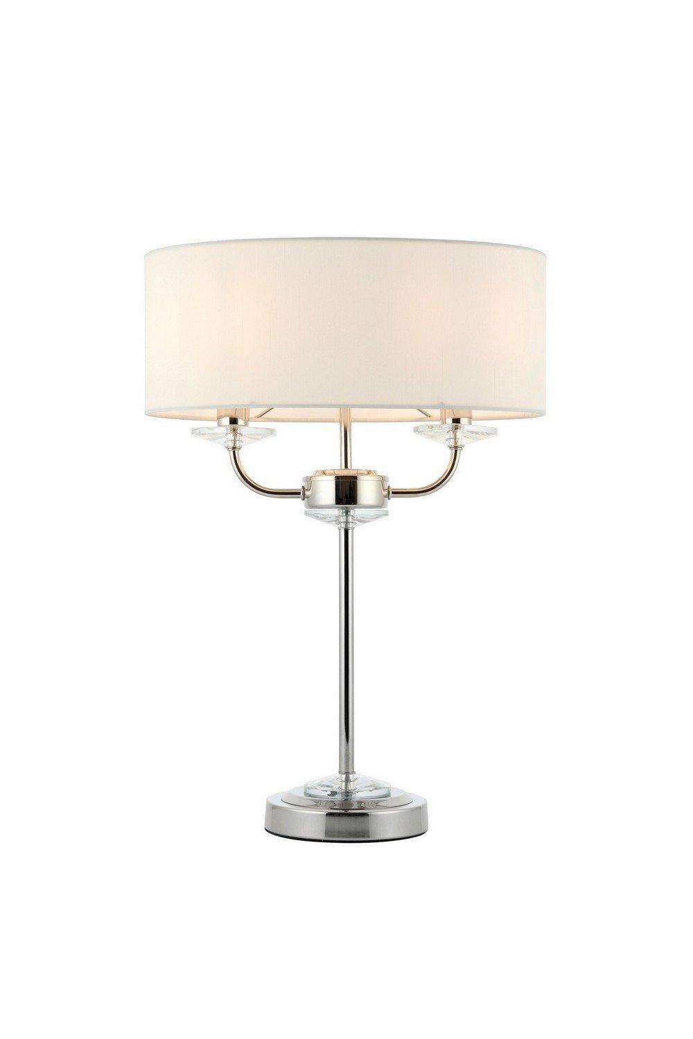 Nixon 2 Light Table Lamp Nickel Plate White Silk Effect Crystal Glass E14