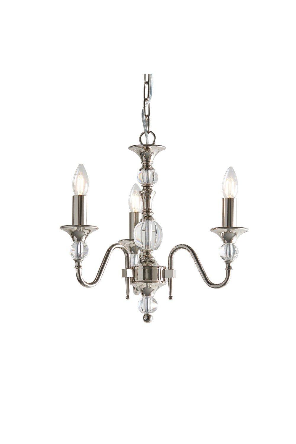 Polina 3 Light Multi Arm Ceiling Pendant Chandelier Polished Nickel Clear Crystal E14
