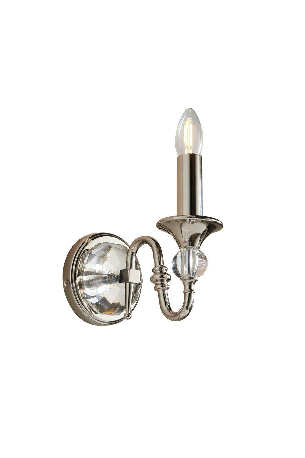 Polina 1 Light Indoor Candle Wall Light Polished Nickel Plate with Crystal E14