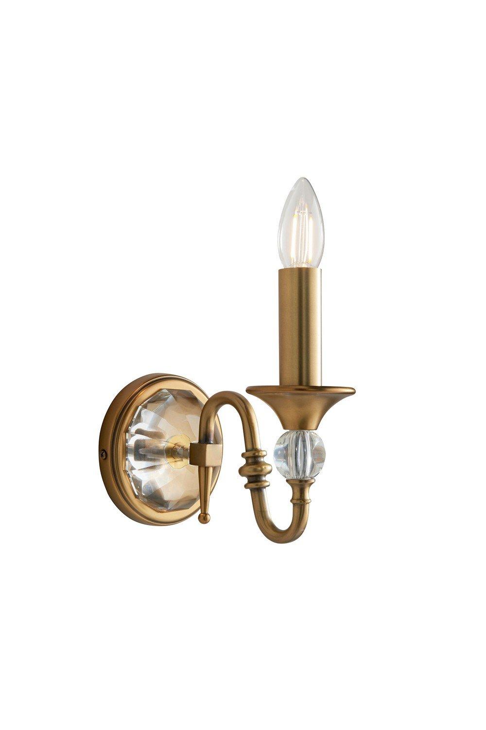 Polina 1 Light Indoor Candle Wall Light Antique Brass With Crystal E14