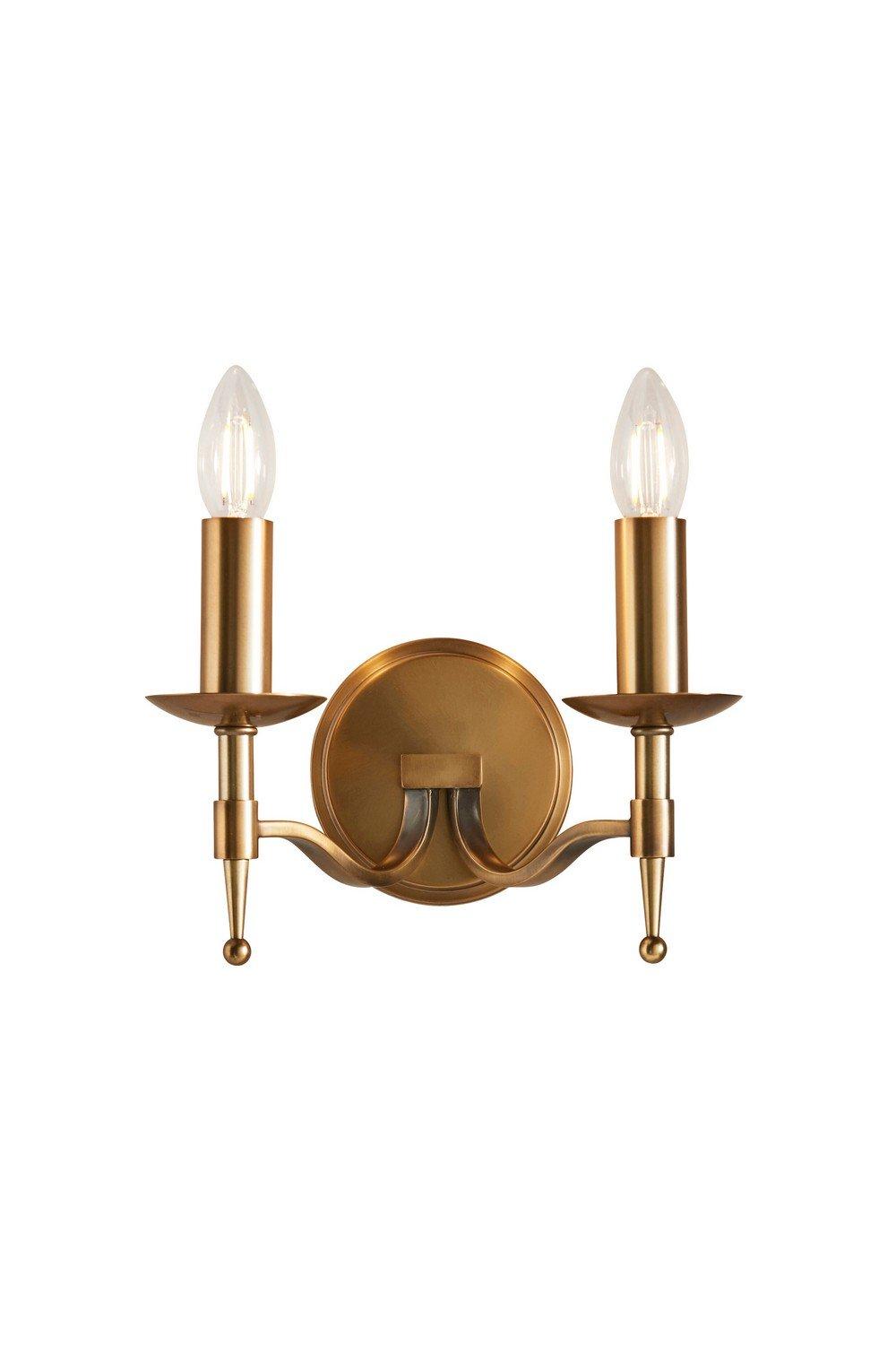 Stanford 2 Light Indoor Twin Candle Wall Light Antique Brass E14