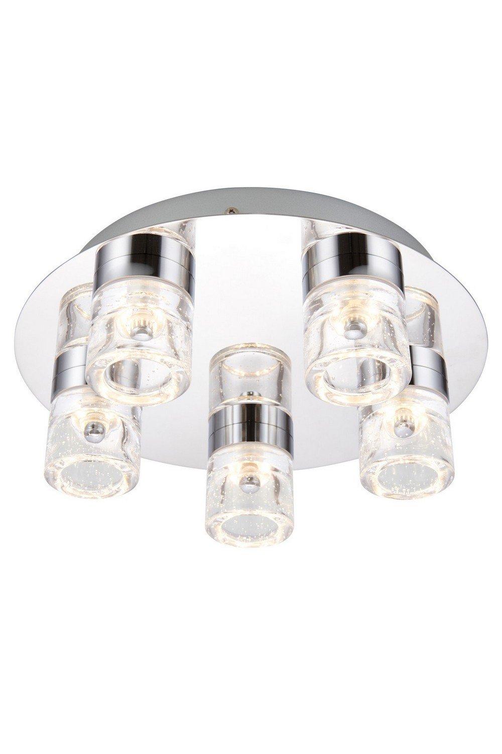 Imperial 5 Light Bathroom Flush Ceiling Light Chrome Clear Glass with Bubbles IP44