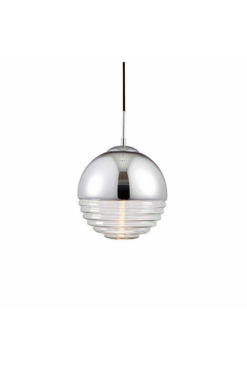 Paloma 1 Light Globe Ceiling Pendant Clear Ribbed Glass Chromed E14