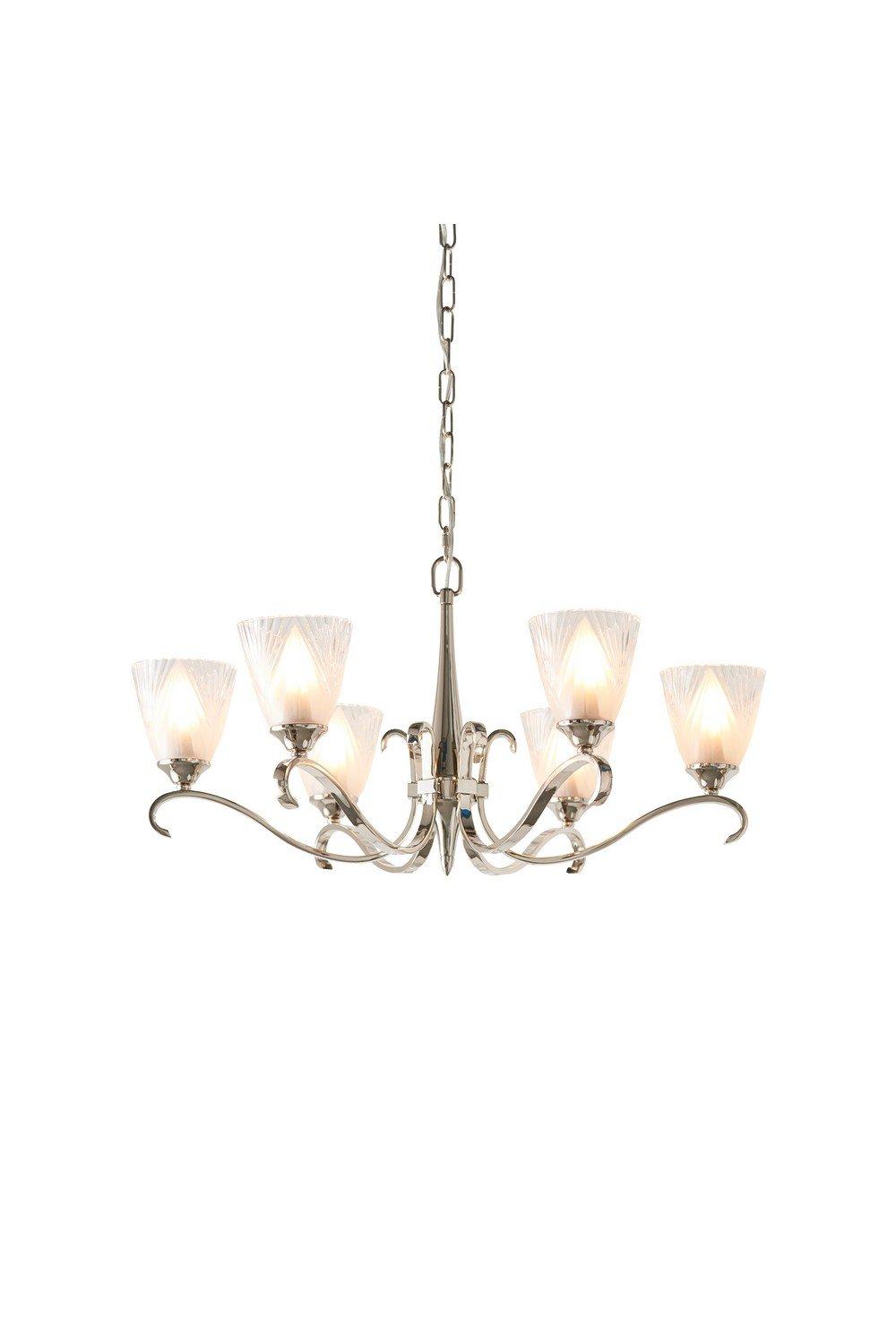 Columbia 6 Light Multi Arm Ceiling Chandelier Clear Glass Polished Nickel E14