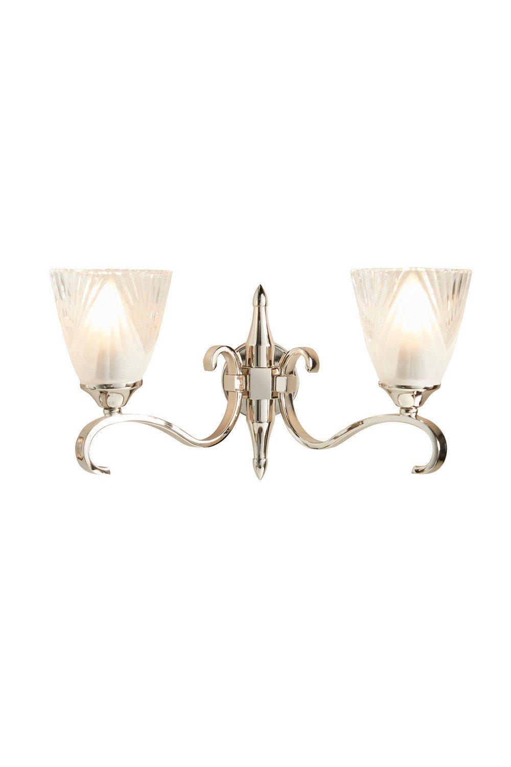 Columbia 2 Light Indoor Twin Wall Light Clear Glass Polished Nickel Plate with Deco Shades E14