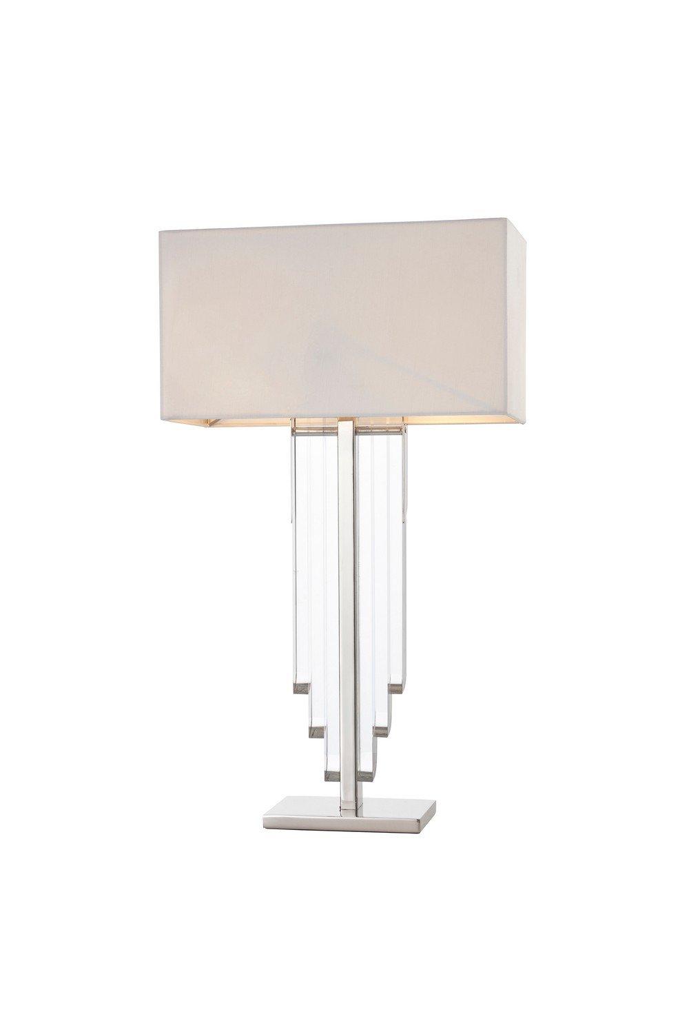 Crystal 2 Light Table Lamp Clear Crystal (K9) Glass Detail Off White Silk Effect with Shade E14