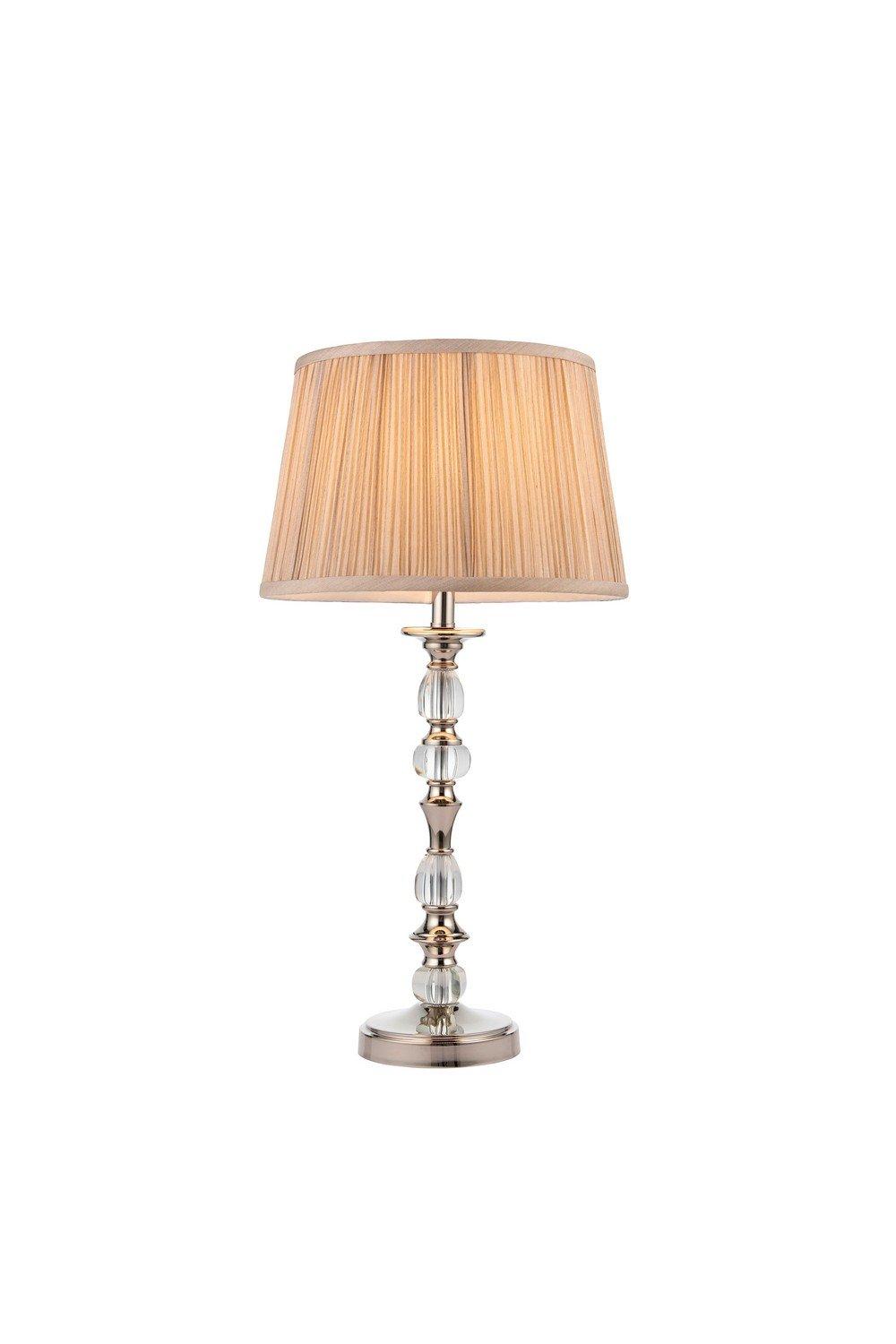 Polina 1 Light Medium Table Lamp Polished Nickel Plate with Beige Shade E14