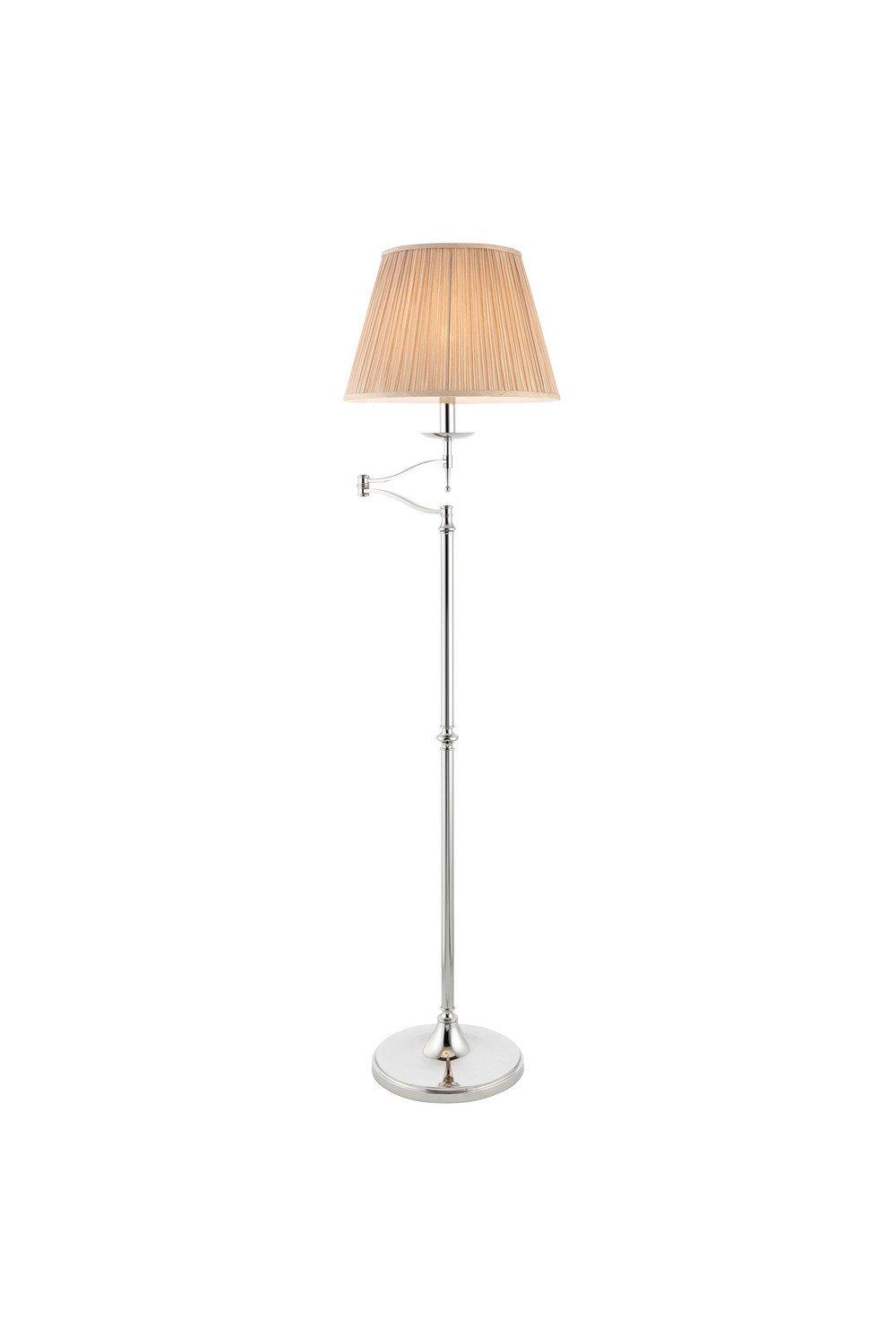 Stanford 1 Light Swing Arm Floor Lamp Polished Nickel Plate with Beige Shade E27