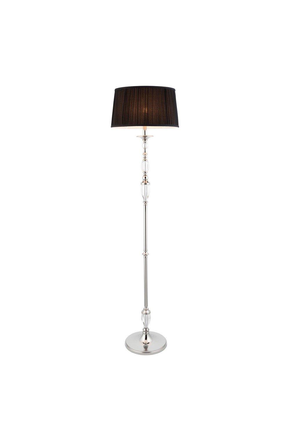 Polina 1 Light Floor Lamp Polished Nickel Plate with Black Shade E27