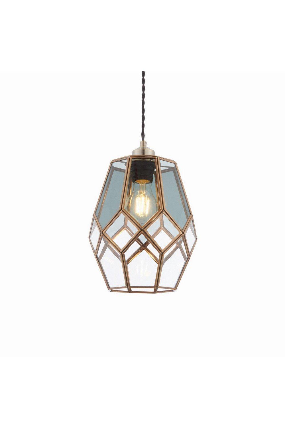 Ripley 1 Light Pendant Antique Solid Brass With Smoked Glass Detail E27