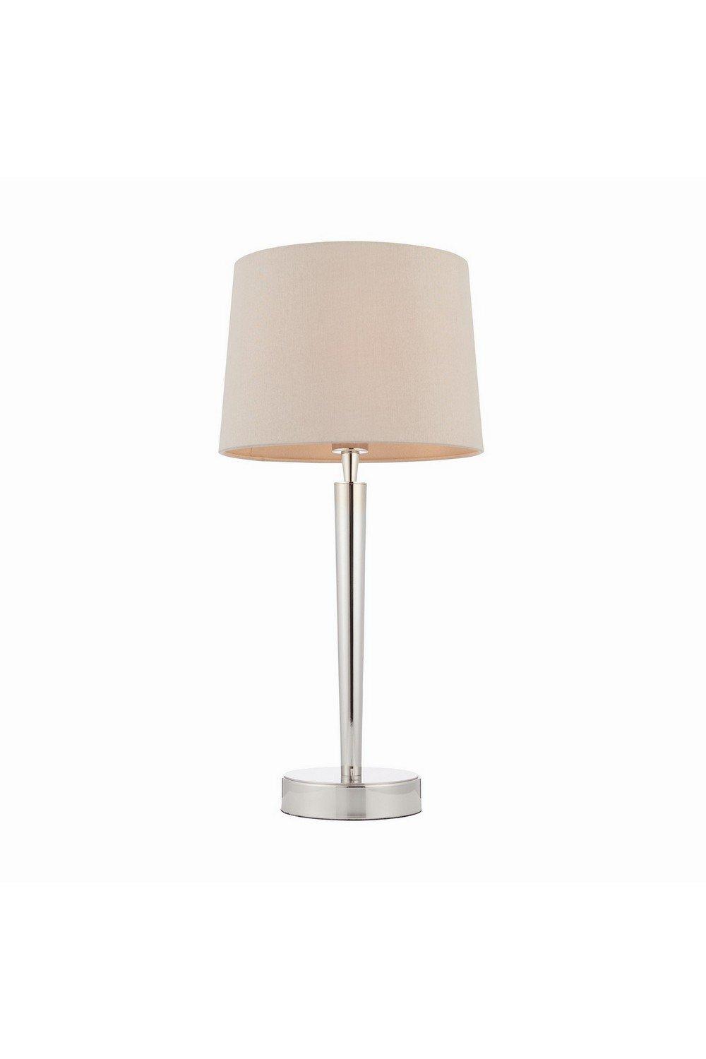 Syon 1 Light Table Lamp Bright Nickel Mink Faux Silk E14