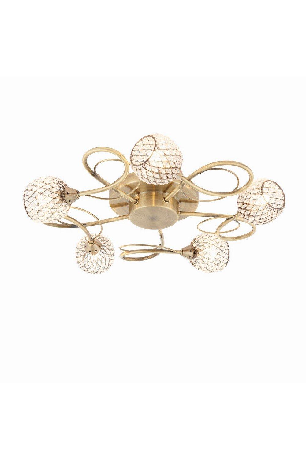 Aherne 5 Light Semi flush Antique Brass With Antique Brass Wire Bead Shade G9