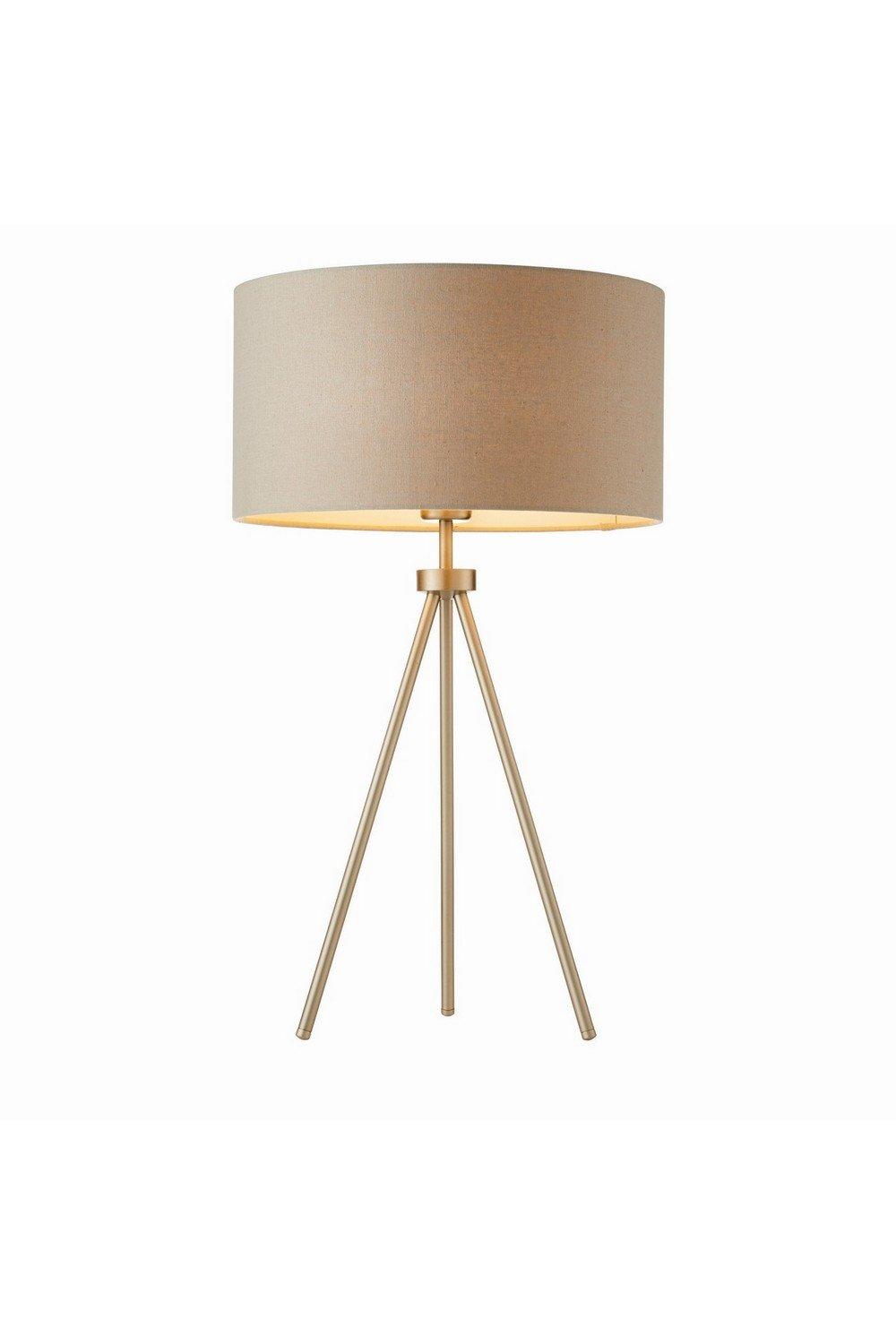 Tri 1 Light Table Lamp Matt Nickel Grey Linen Effect E27