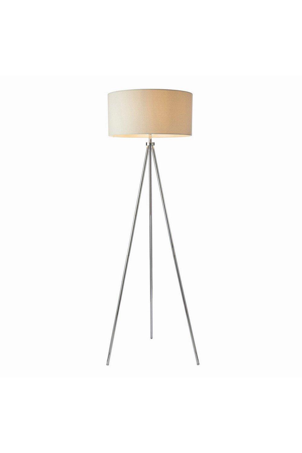 Tri 1 Light Floor Lamp Chrome Ivory Linen Effect E27