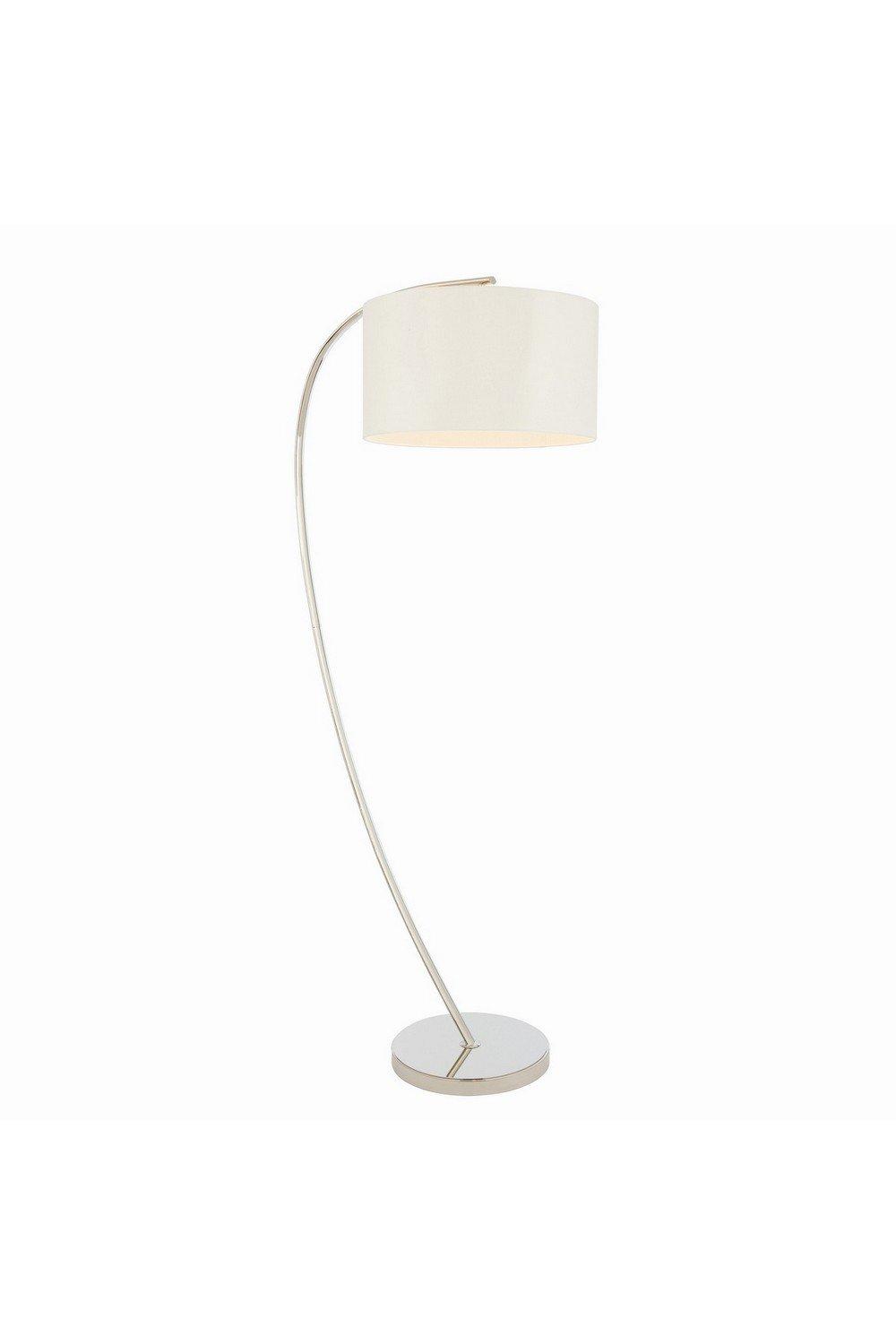 Josephine 1 Light Floor Lamp Bright Nickel Vintage White Faux Silk E27