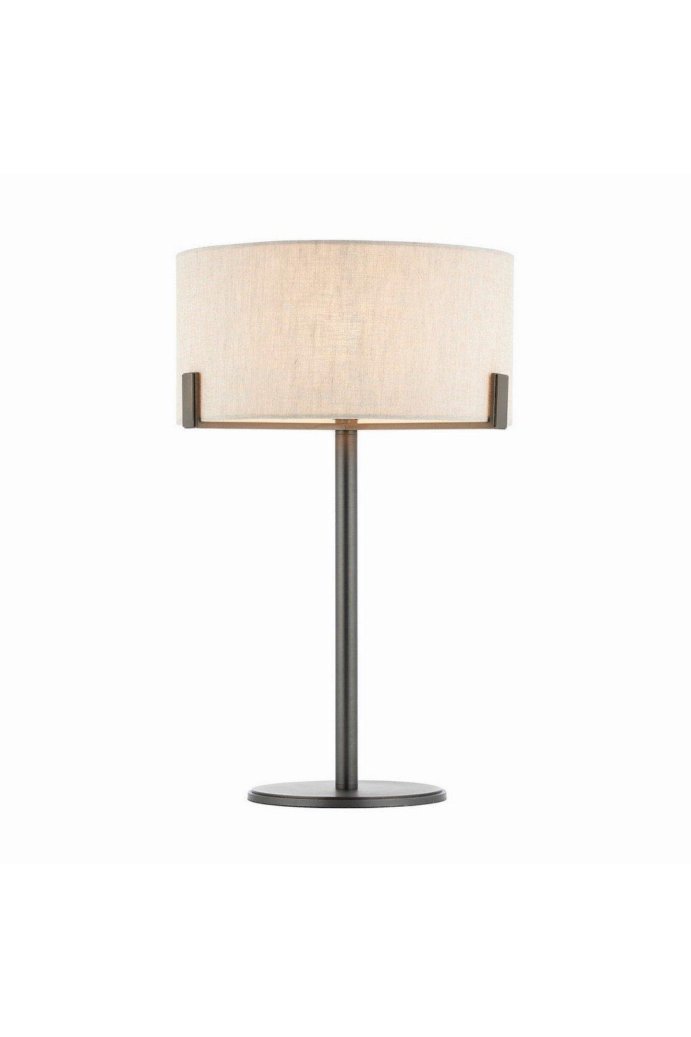 Hayfield Table Lamp Brushed Bronze Effect Plate & Natural Linen 1 Light IP20 E27