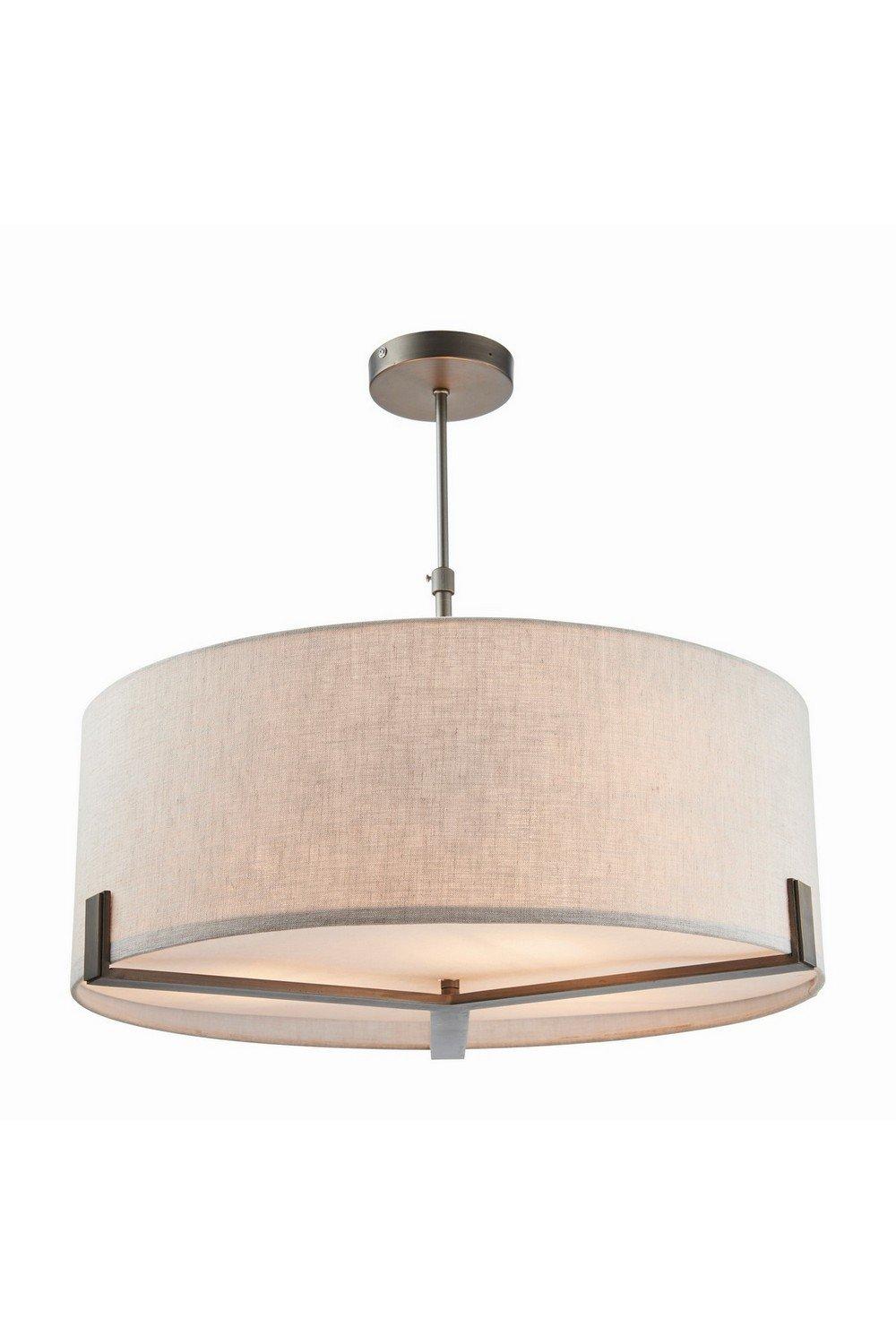 Hayfield Cylindrical Pendant Brushed Bronze Effect Plate & Natural Linen 3 Light Dimmable IP20 E27